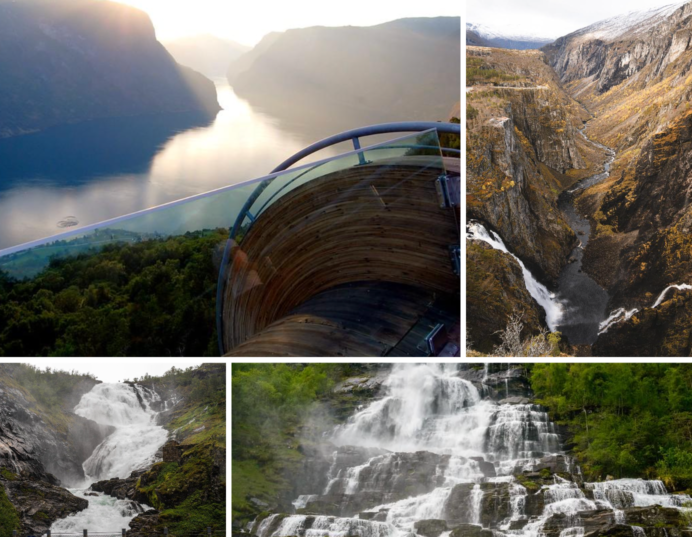 Norweskie wodospady i platforma widokowa