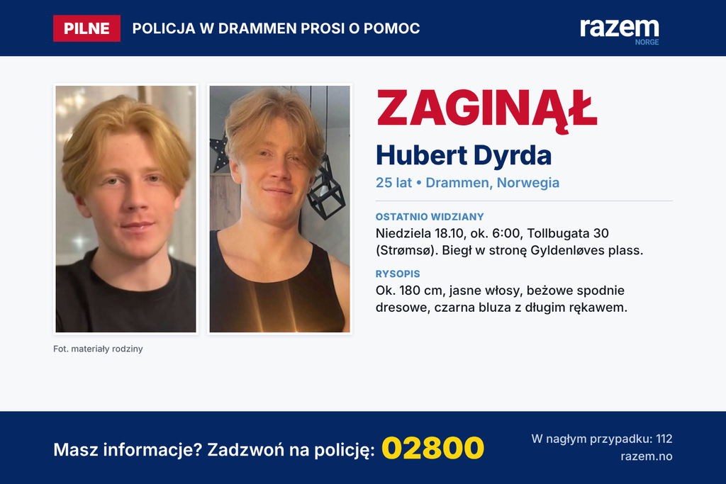 Zaginiony Polak w Drammen. Policja ma kilka tropów z nagrań i szuka czterech świadków